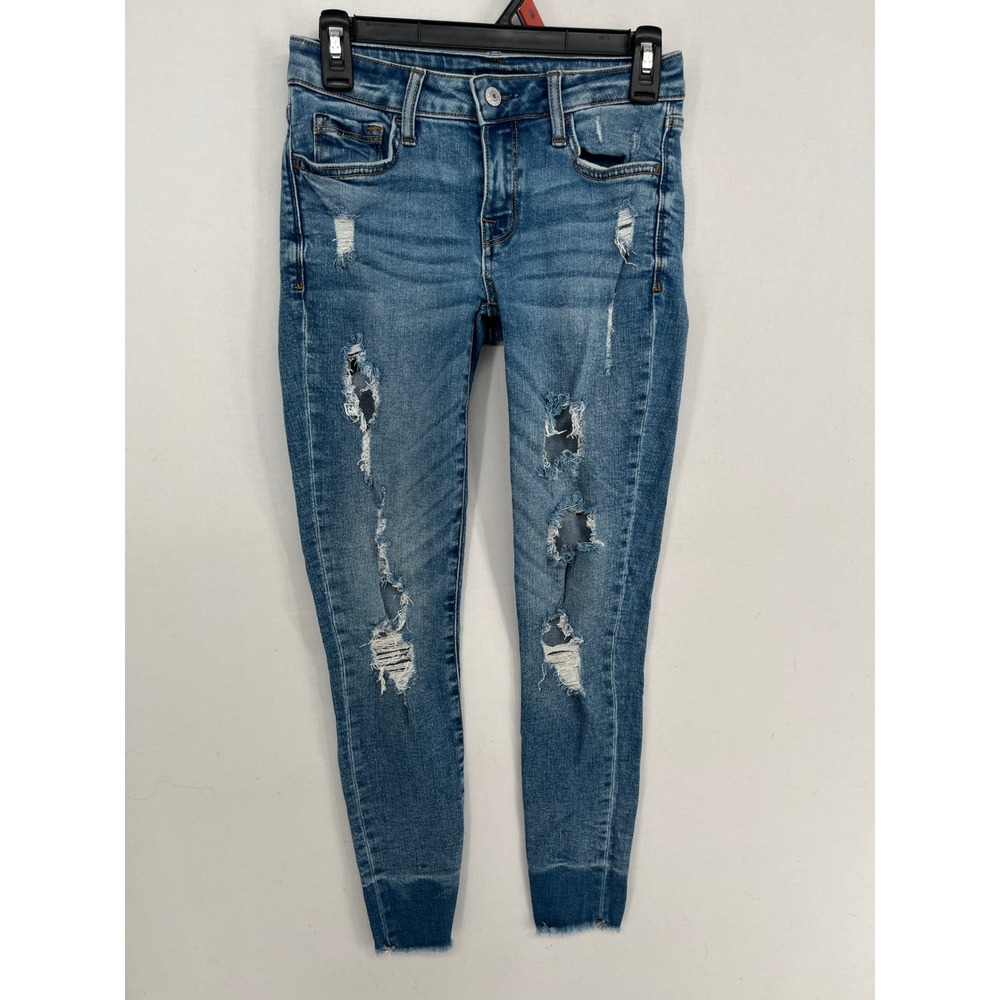 Arizona Jean Co Mid Rise Skinny Jeans Distressed Ripped Raw Hem Blue Size 0